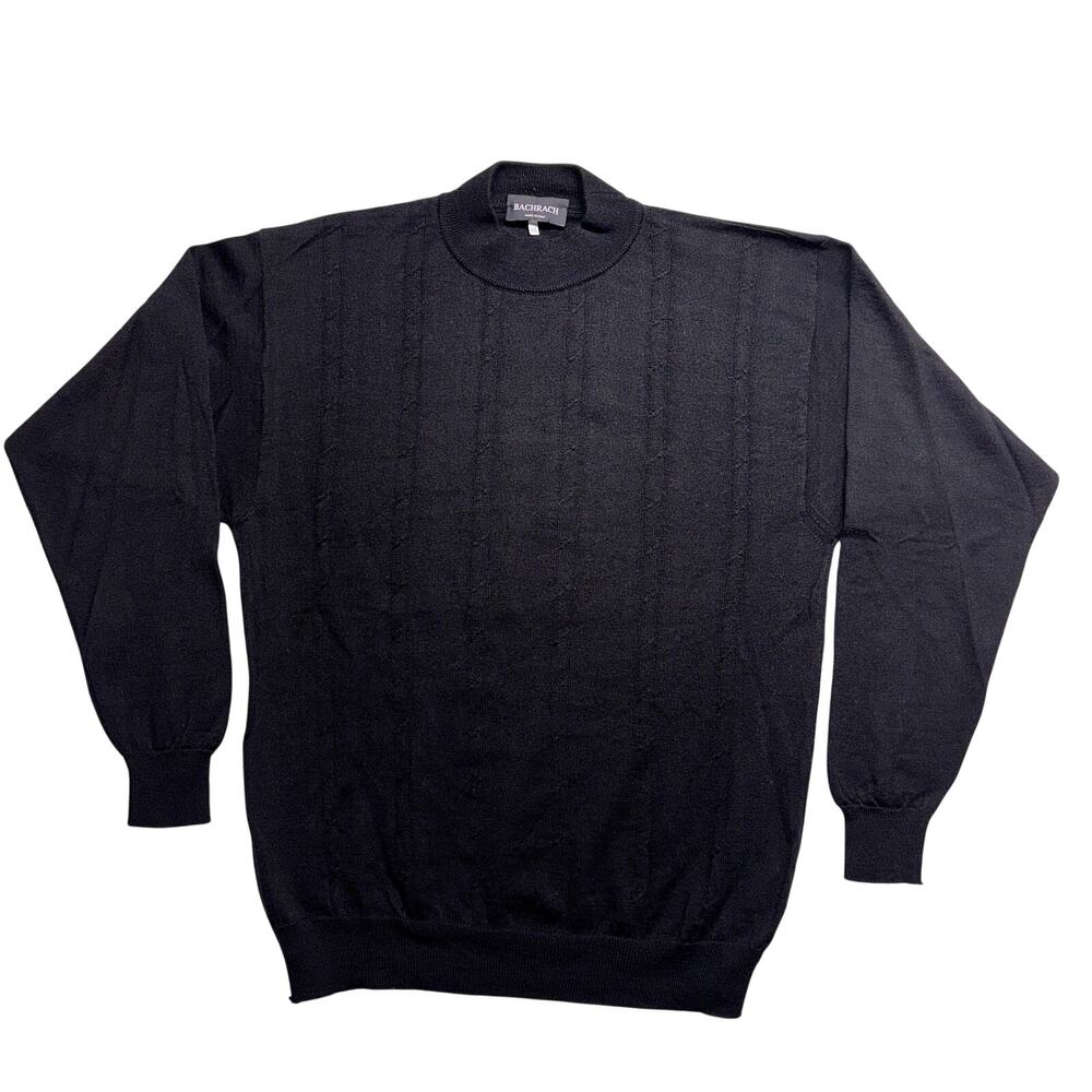 Vintage Bachrach Sweater Mens Medium Black Wool Blend Cable Knit Made in Italy